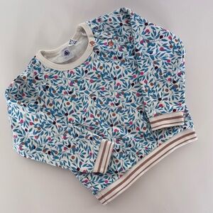 Petit Bateau Cream and Blue Leaf Print Top